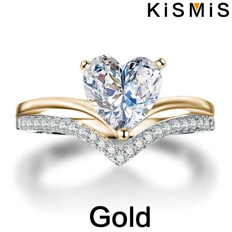 Womens White Sapphire Heart Engagement Ring Rose Gold Silver Band Bridal Wedding Fashion Jewelry