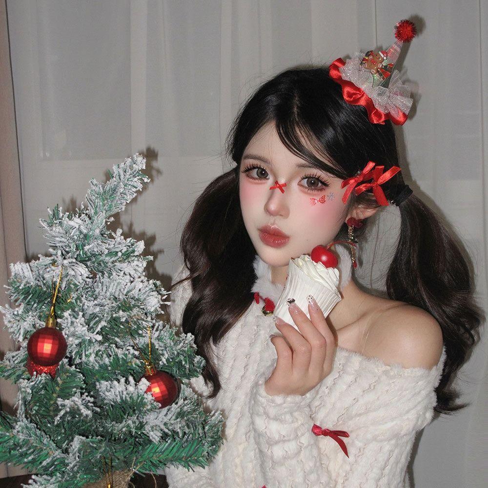 Lace Christmas Hat Hairpin Star Xmas Tree Headpiece Santa Hat Headwear Cute Toddler