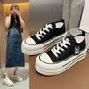 Platform Canvas Shoes Women's 2025 Spring and Summer New Korean Version Small Height Increase Lace-up Low-top Board Shoes Popular White Shoes