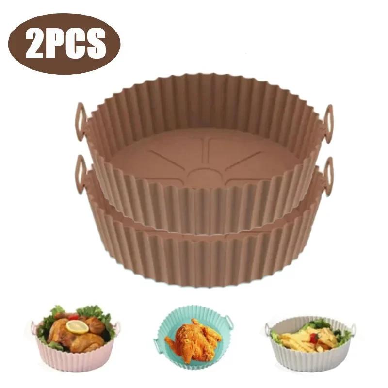 Air Fryer Silicone Basket Reusable Container Accessories Oven Tray Pizza Fried Chicken Baking Mold Protector Kitchen Tool