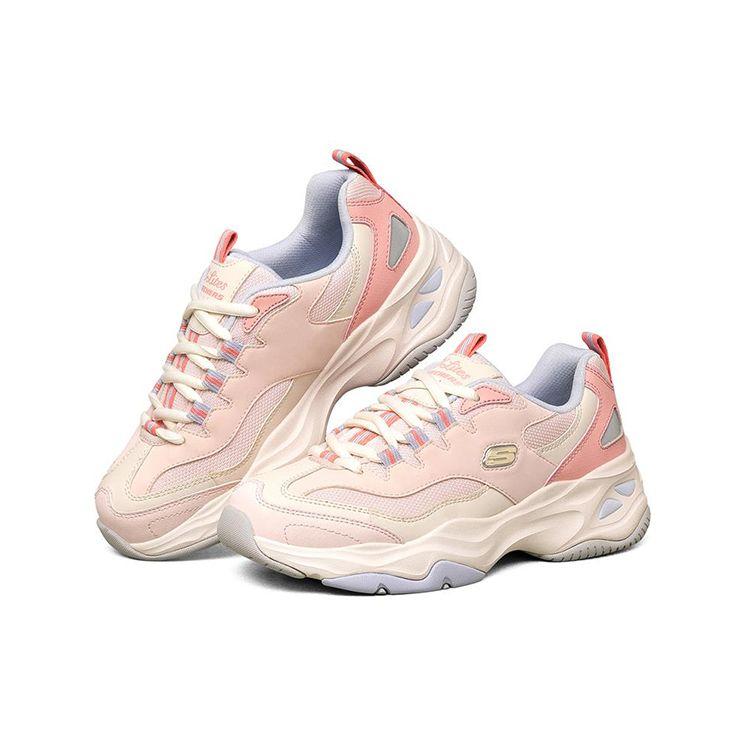 Skechers DLites 4.0 Ткань Синтетическая кожа Шнуровка Амортизация Прочные Дышащие Низкие Папины кроссовки Женская кроссовка Темно-розовый Фиолетовый 149492-MVPR