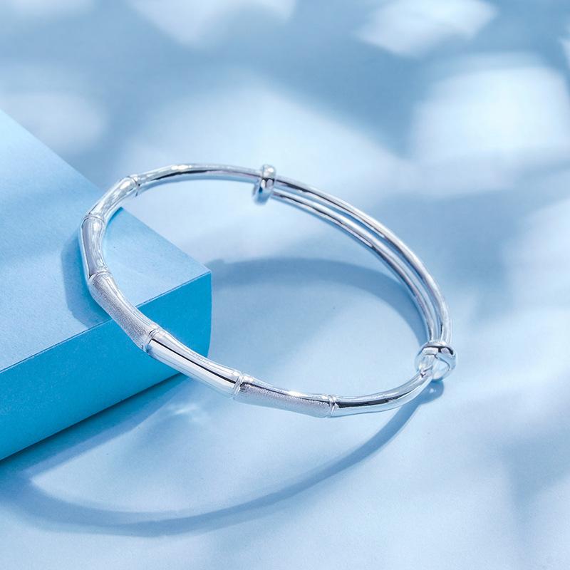 Bamboo Pure Silver Bracelet for Women S999 Full Silver 2023 New Solid Push Pull Youth Silver Bracelet Fashion Bracelet