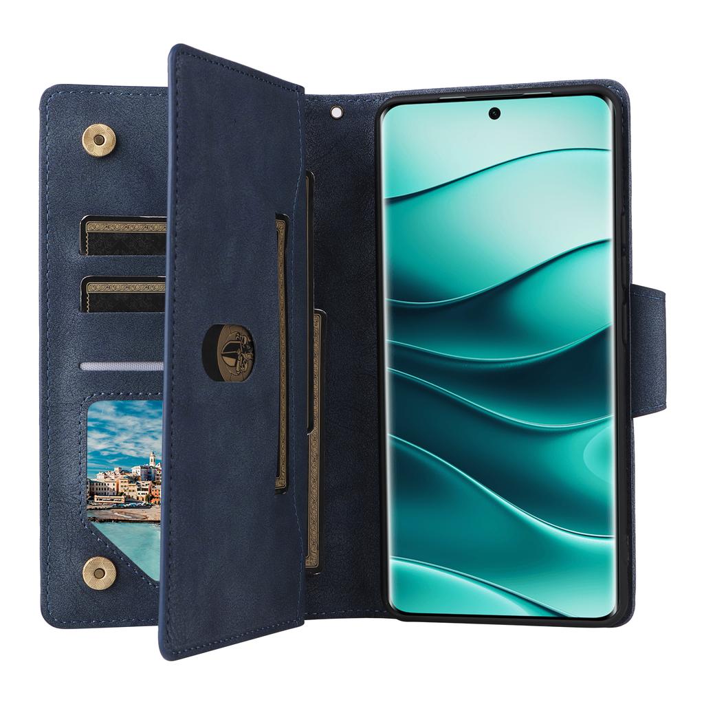 For Xiaomi Redmi Note 14 Pro 4G Case Zipper Wallet Leather Stand Phone Cover Rivet Decor