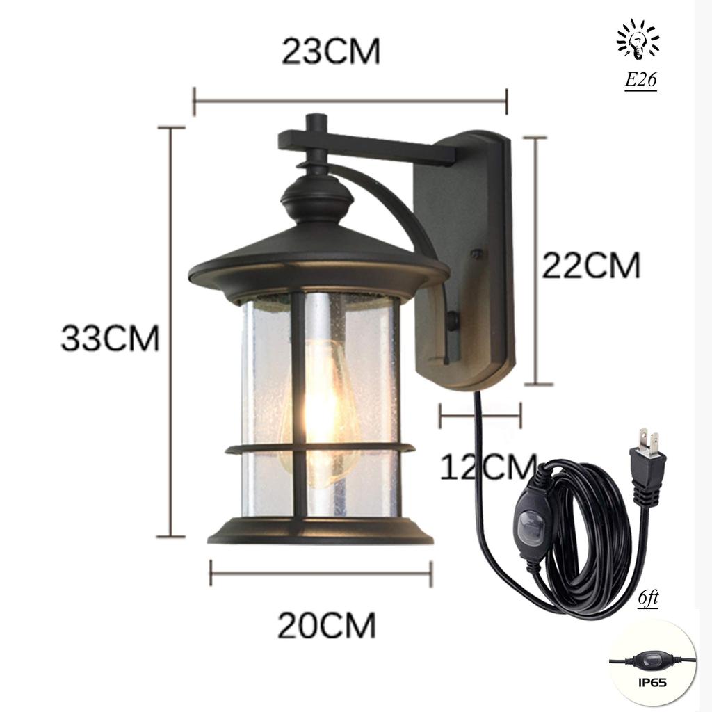 Настенный светильник, подключаемый к сети, наружный, внутренний, алюминиевый и стеклянный настенный светильник с водонепроницаемым выключателем для освещения крыльца и заднего двора