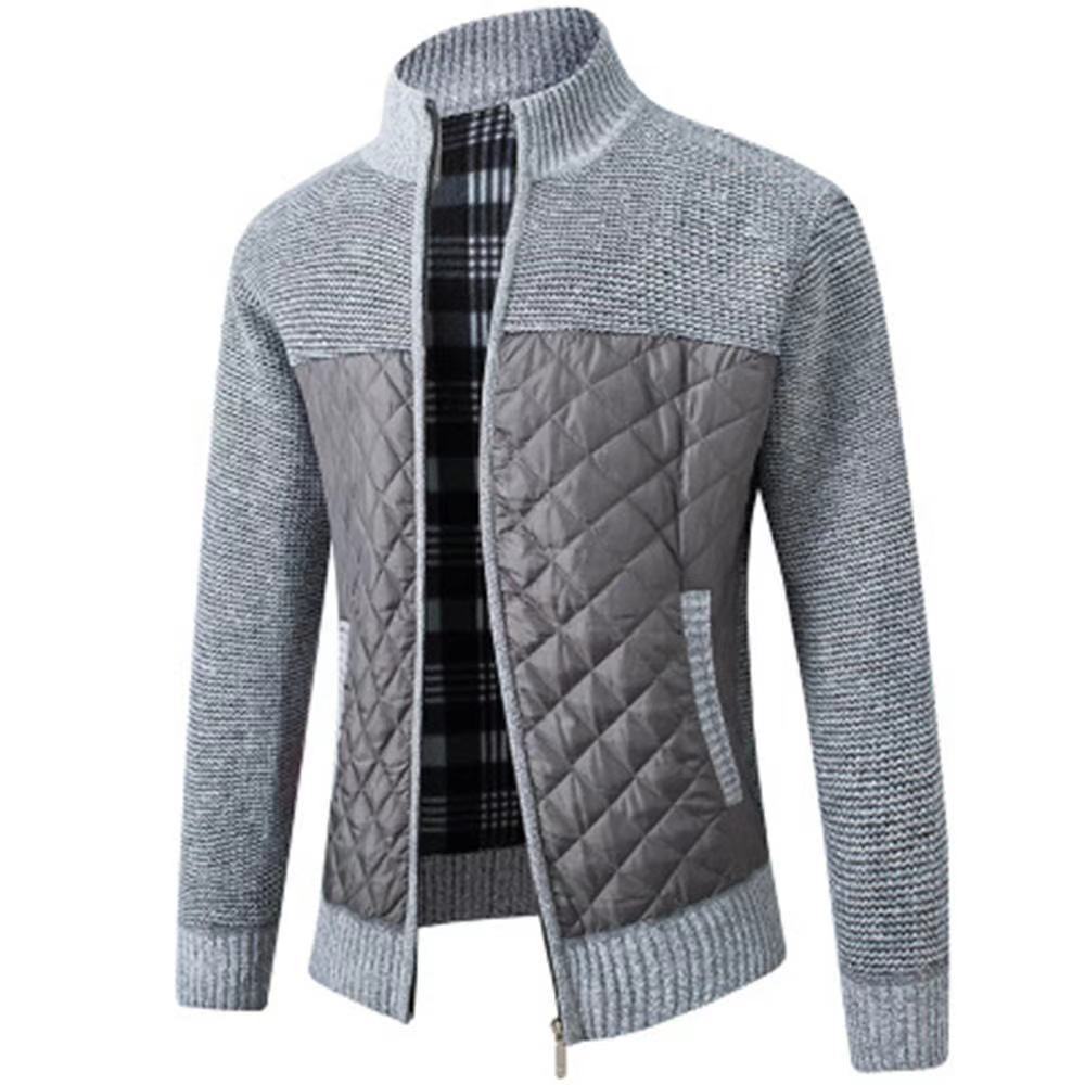 Plus Cotton Thickened Men's Sweater Jacket Large Size Foreign Trade Long-sleeved Zipper Knit Coat Stand Collar Cardigan