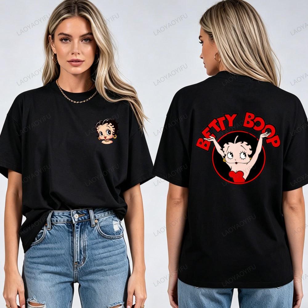 Vintage Animation Betty Boop Pattern T Shirt Men Women Breathable Short Sleeve Tees Hip Hop Style Casual Cotton Streetwear Tops