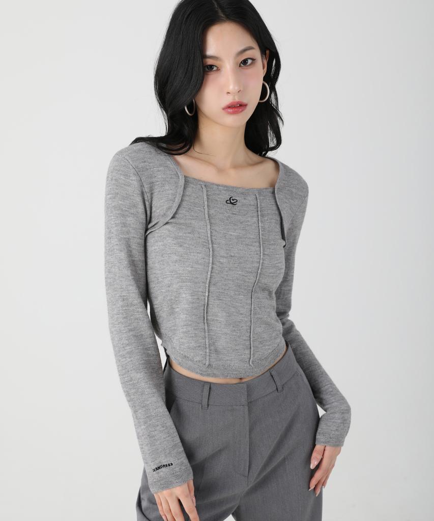 AVANDRESS Square Neck Line Crop Long Sleeve Knit Sora