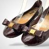 Used LOUIS VUITTON Ribbon Flat Shoes Brown Pumps Leather