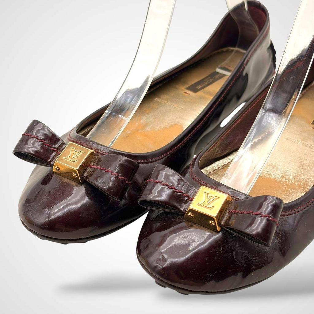 Used LOUIS VUITTON Ribbon Flat Shoes Brown Pumps Leather