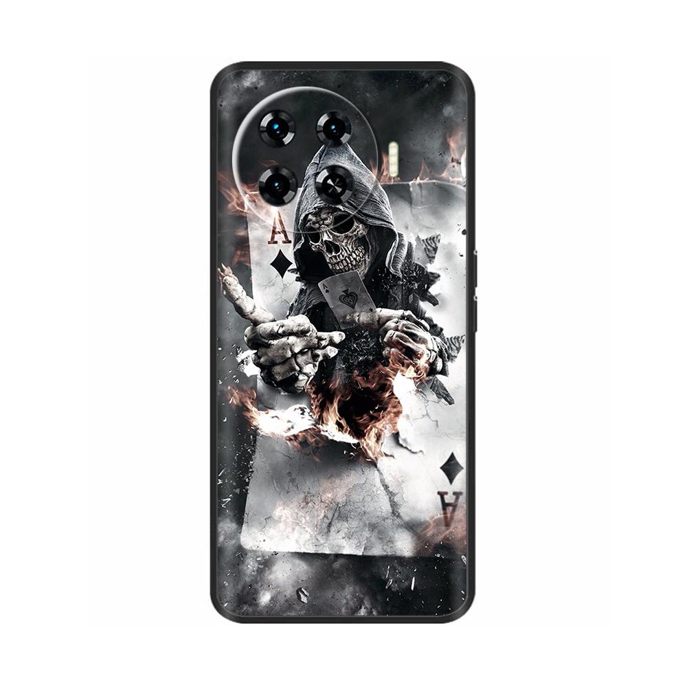 Для чехла Tecno Spark 20 Pro Plus Противоударный чехол из жидкого силикона Funda для телефона Tecno Spark20 Pro Plus Задняя крышка Череп Coque