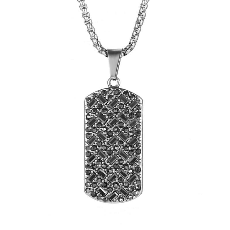 Черная iced out bling мужская подвеска-ожерелье с микро-паве из кубического циркония, ожерелье-ошейник в виде жетона, хип-хоп украшения, ожерелье с коробчатой цепью 19" 23"27"