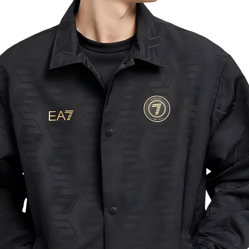 Emporio Armani Ea7 Ss25 Однотонная рубашка с воротником Жаккардовая на пуговицах С длинным рукавом Куртка Мужские куртки Черная 7M0002-62AF1-3722