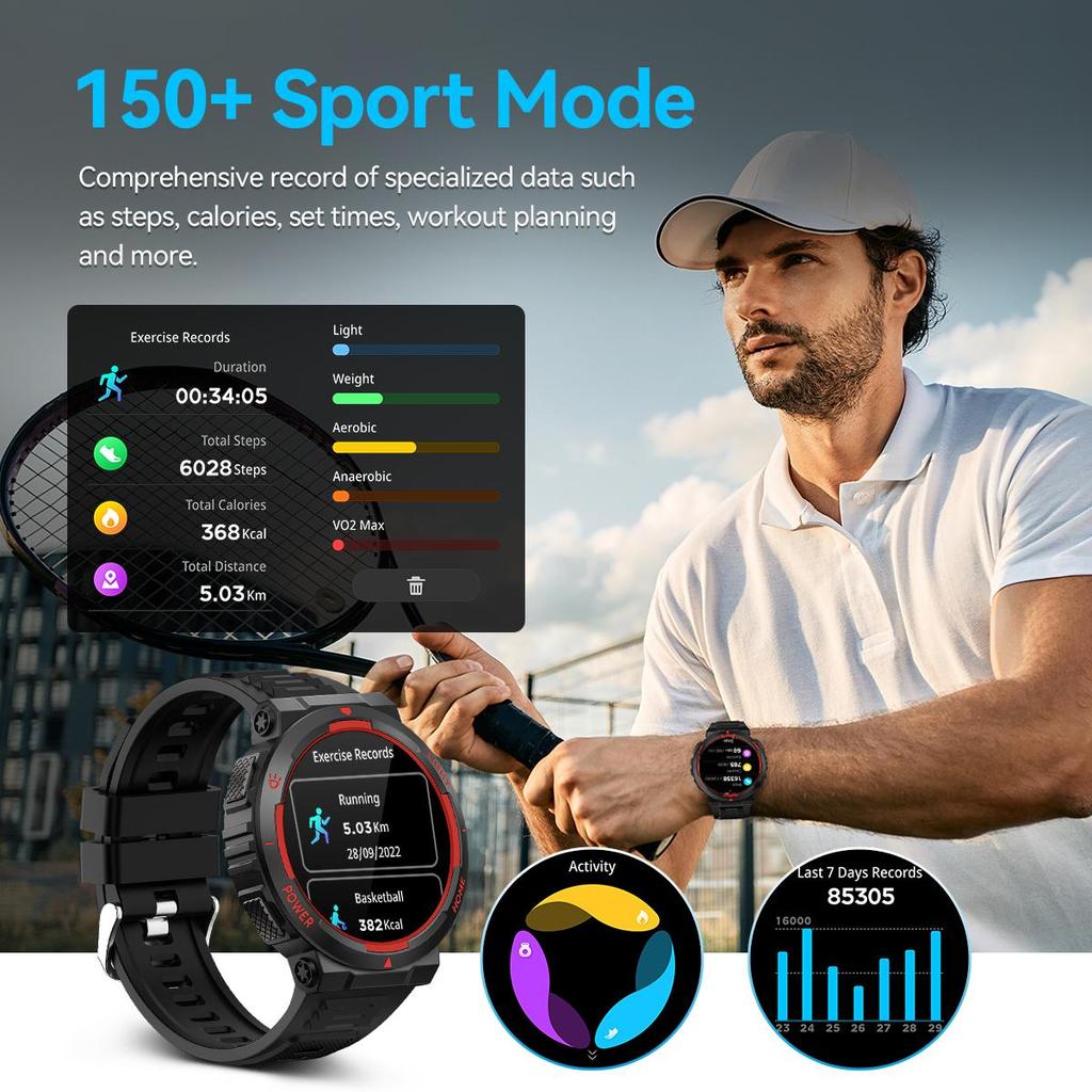 SmartWatch for Men 3ATM Waterproof with Call/LED Flashlight 2.02" HD Screen Smartwatch Compass Fitness Tracker HR/Blood Pressure Monitor Watch