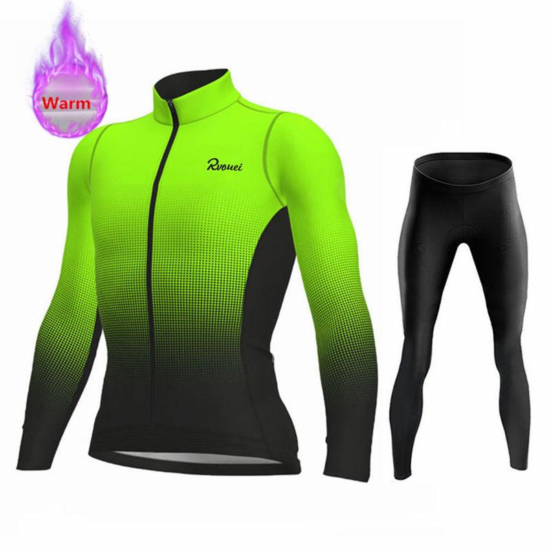 Rvouei Зимний комплект велоджерси с длинным рукавом и термофлисом, брюки-бибы, Ropa Ciclismo, велосипедная одежда, джерси для MTB, велосипедная форма