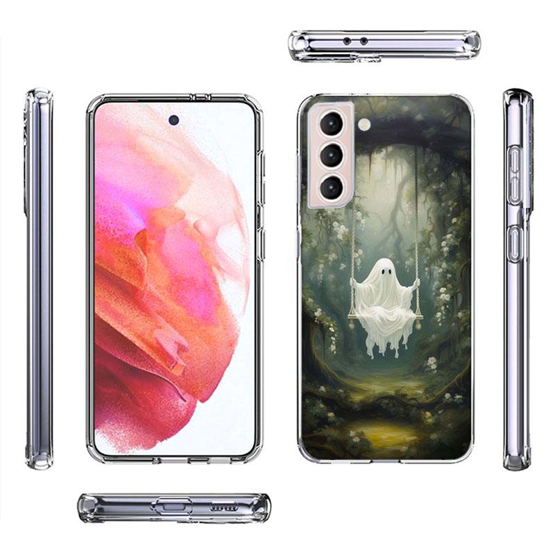 Милый Чехол-Призрак на Хэллоуин для Samsung Galaxy S25 Edge S24 S23 FE S21 S20 S10 Plus S22 S26 Ultra Чехол Прозрачные Чехлы ТПУ Capa