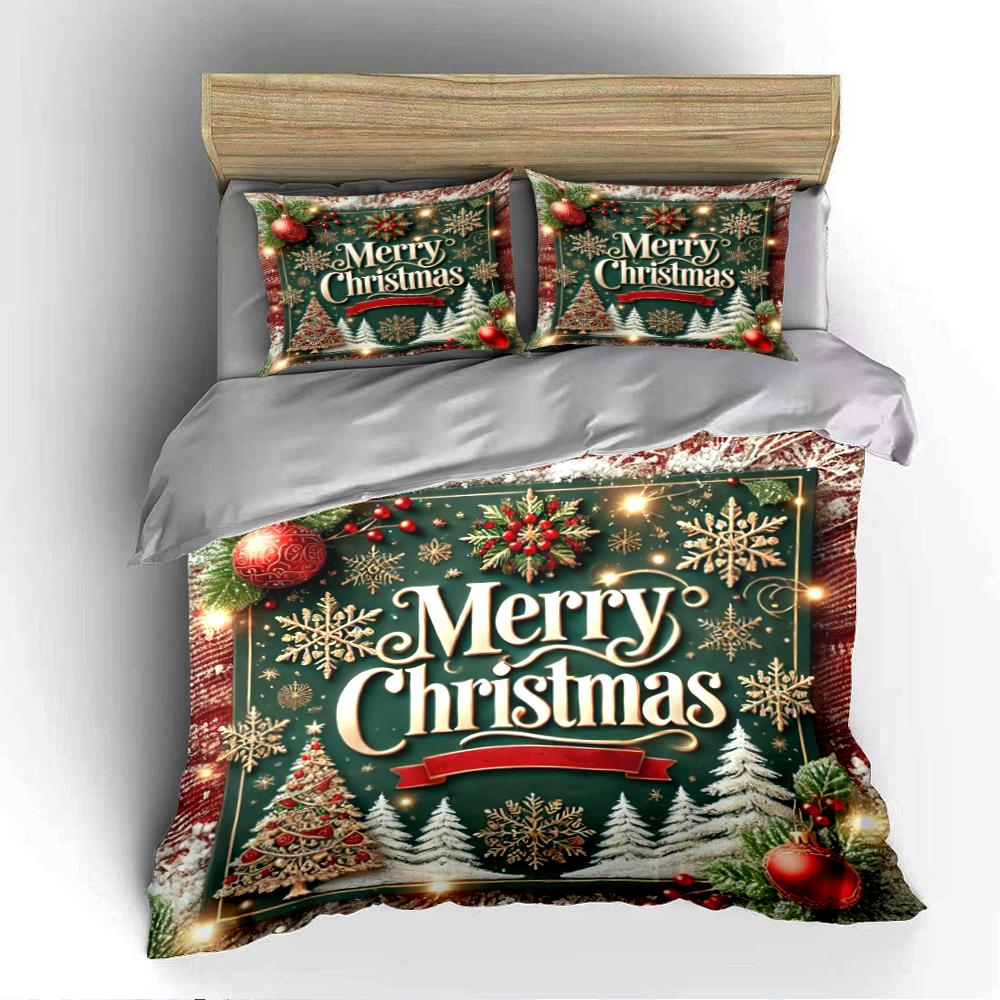 Christmas Tree and Reindeer Pattern Bedding Set (1 duvet cover, 2 pillowcases, duvet not included)