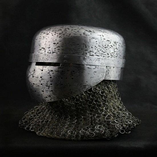 Hammered 18 Gauge Steel Medieval Blackened Great Knight Crusader Helmet W Chain