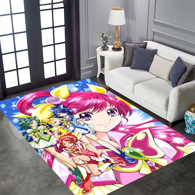 Pretty Cure Cartoon Rugs Are Suitable for Home Décor in Areas Such As Game Rooms, Bedrooms, Living Rooms, and Sofa Areas.
