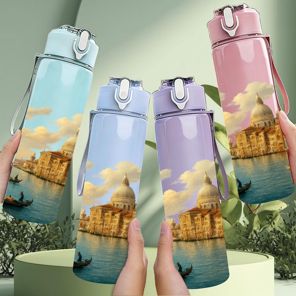 1PC Venice Water City Landscape Art 750ml Color Plastic Sports Water Bottle Leakproof Flip Straw Lid For Sports Office Home Use