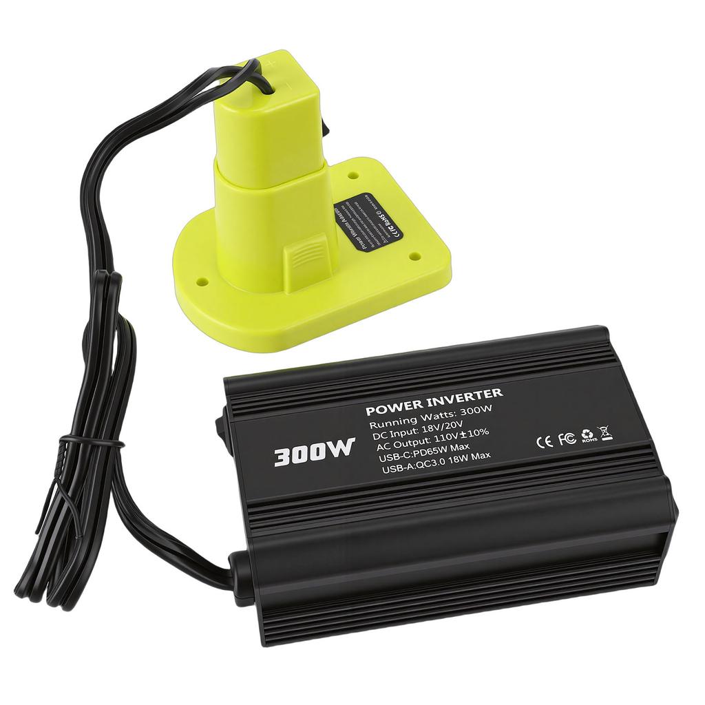 300W Power Inverter Suitable for Ryobi P102 P103 P104 Battery DC to AC Converter with 2 AC Outlets PD65W Type C and 18W