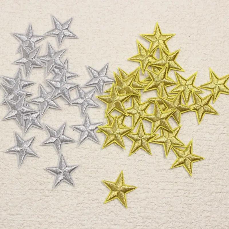 10Pcs Golden Silver Star Embroidered Patch Repairh Stick Clothes Badge Crafts Patches Costume Accessories