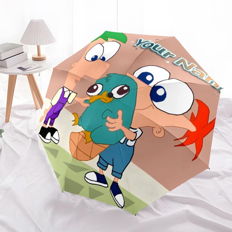 Personalized Name Phineas and Ferb Print Umbrella, UV Shielding. It Has Eight Sturdy Ribs for Outdoor Use And Perfect As a Holiday Gift