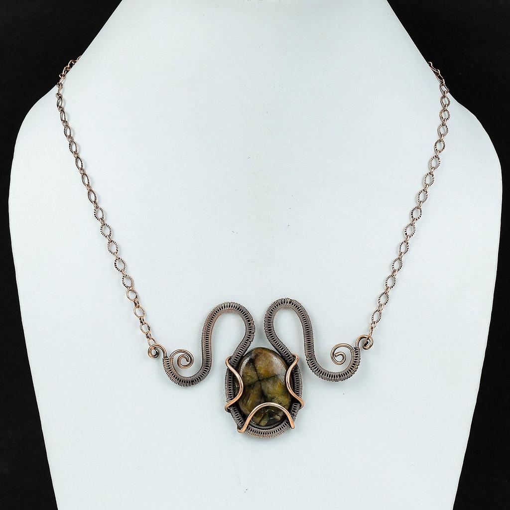 Ожерелье из хиастолита, обернутое медной проволокой, ожерелье из драгоценных камней, ожерелье ручной работы, регулируемое ожерелье, ювелирные изделия из медной проволоки, подарок на помолвку