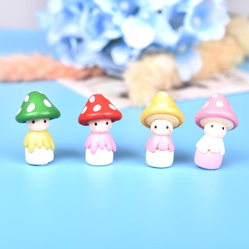 4Pcs/set Mushroom Doll Figures Decor Mini Fairy Garden Micro Landscape