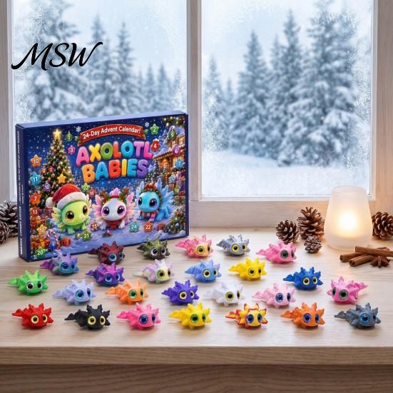 Colorful Miniatures for Kids Axolotl Advent Calendar 2026, 3D Printed Jointed Flexible Toys, 24 Days Educational Imaginative Play Christmas Countdown