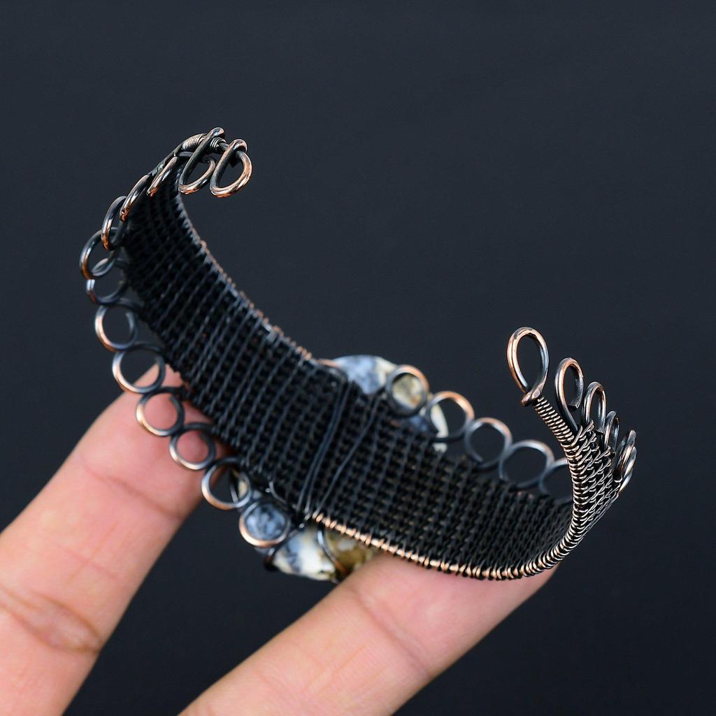 Дендритовый опал, драгоценный камень, чистая медная проволока, завернутая в манжеты/браслет ручной работы, ювелирные изделия