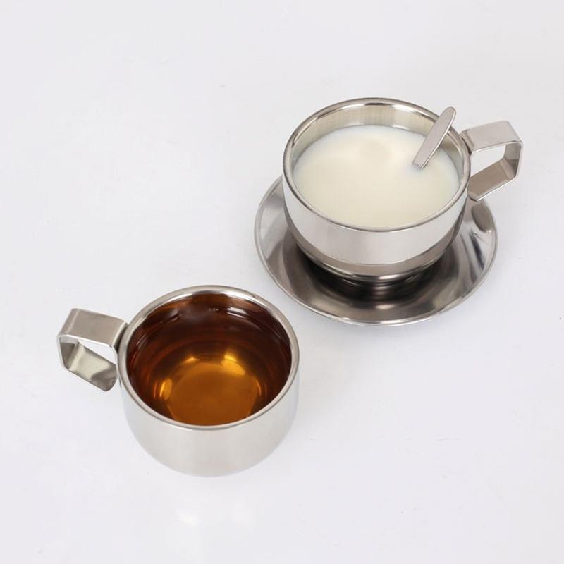 Niche Coffee Cup And Saucer Set Retro Stainless Steel Coffee Cup Small Exquisite Posing Vlog Afternoon Tea Cup