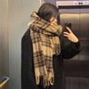Женский зимний клетчатый шарф в корейском стиле - элегантная шаль с кисточками, толстая и теплая для студентов