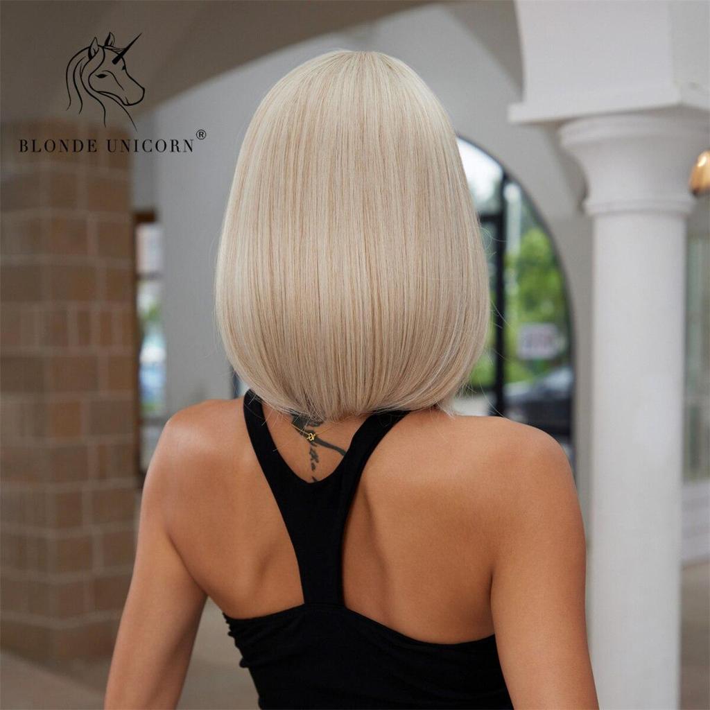 BLONDE UNICORN Синтетический парик блондинки, натуральный короткий парик «боб» с челкой, повседневное использование для черно-белых женщин, термостойкий косплей