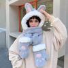 Women Hat Rabbit Ear Decor Thickened Warm 3 In 1 Hat Scarf Gloves Hiking Outings Shopping Winter Headwear