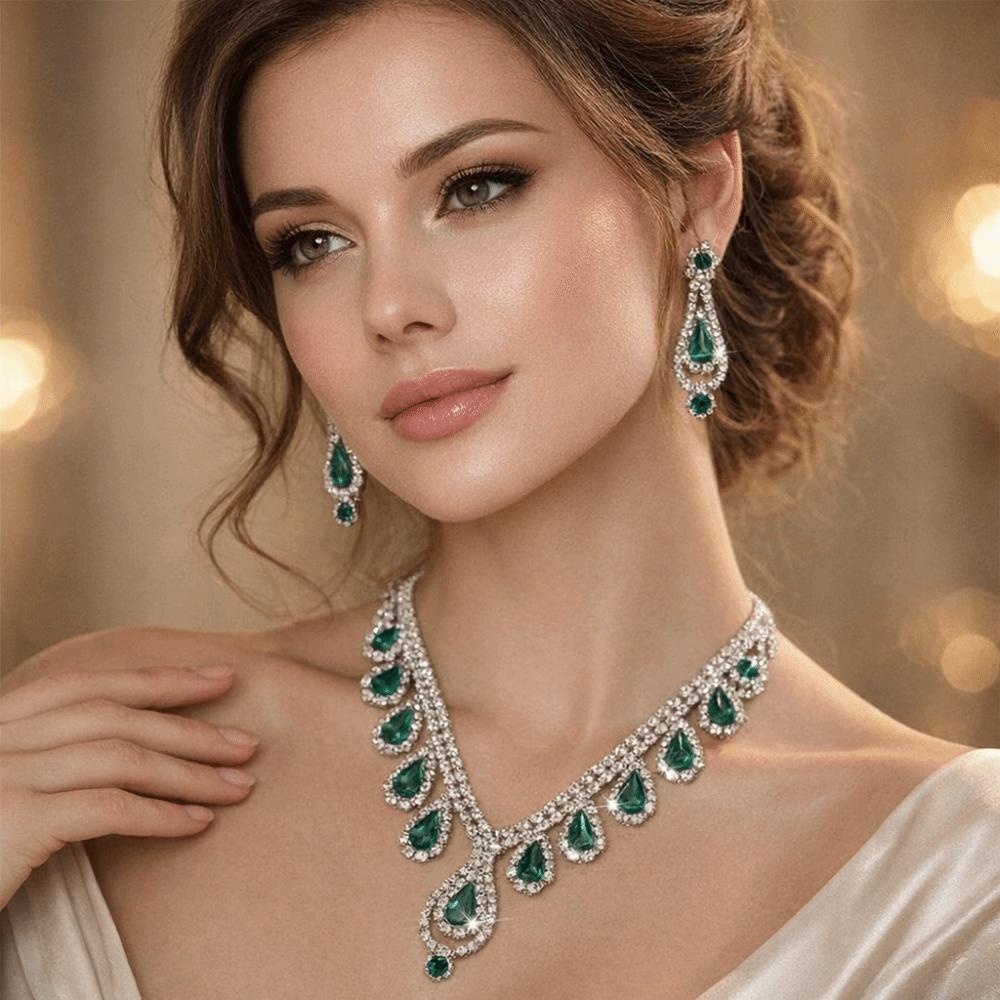 Crystal Water Drop Necklaces Geometric Pendant Necklace Earrings Set  Evening Dress