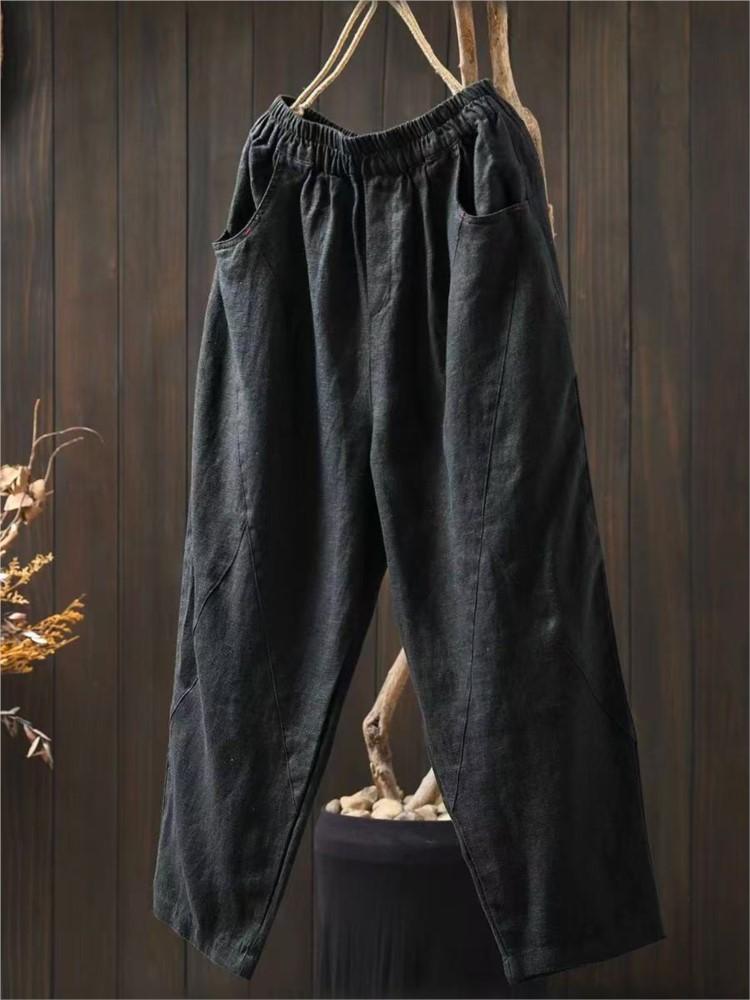 Johnature Женские однотонные шаровары с эластичным поясом, свободные весенние брюки с карманами в стиле пэчворк, брюки длиной до щиколотки