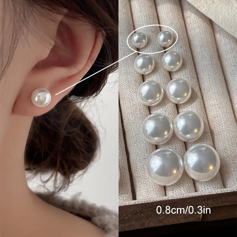1 пара аксессуаров для ушей Элегантные женские серьги-пусеты из искусственного жемчуга Модные плоские серьги-пусеты для девочек
