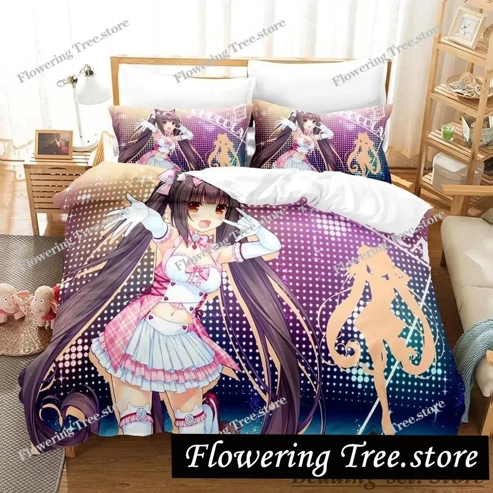 Каваий комплект постельного белья Nekopara Односпальный Полуторный Двуспальный Кинг-сайз Комплект для кровати Взрослый Детский Спальня Комплекты пододеяльников Аниме Parure De Lit Bed
