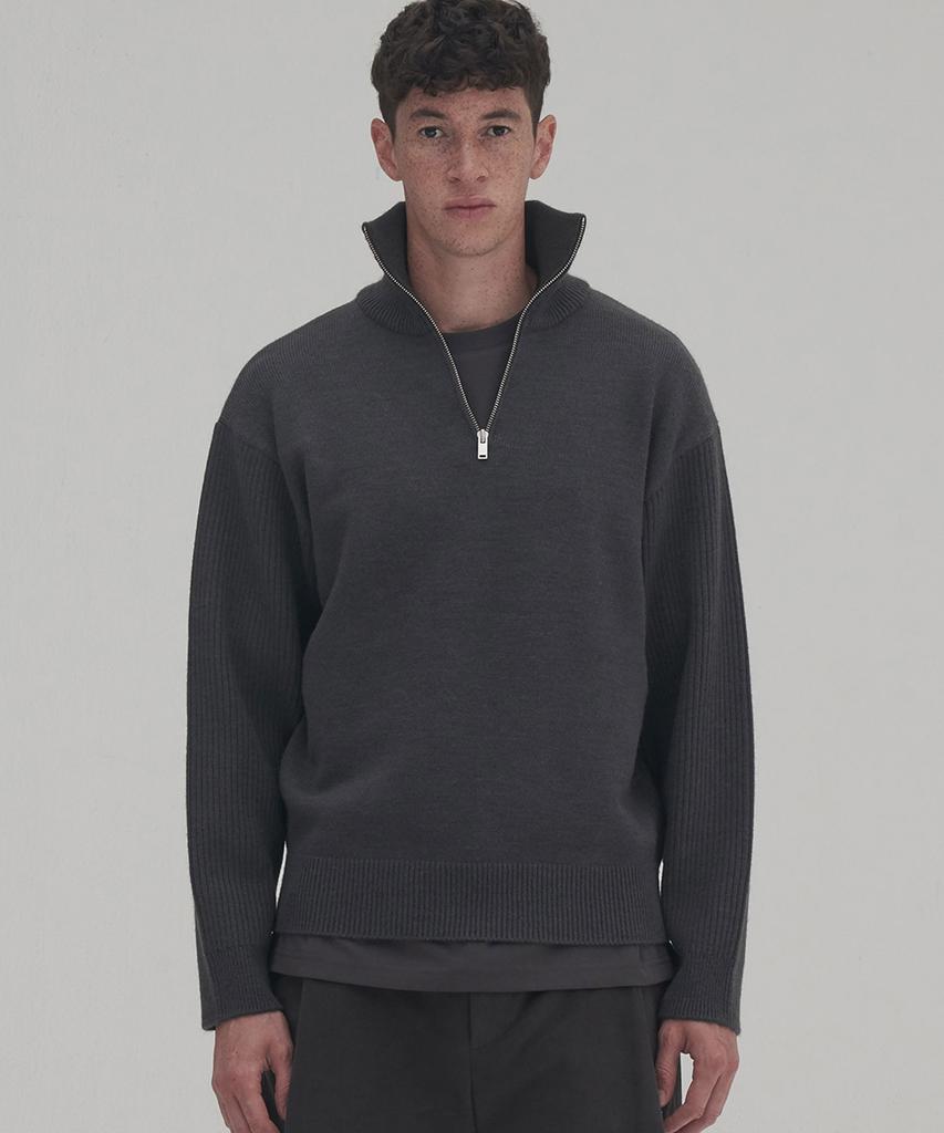 WMC Roll Neck Half-Zip Wool Knit_Charcoal Grey