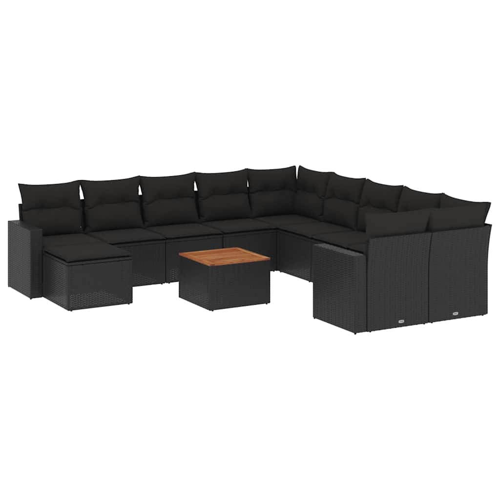 12 piece Garden Sofa Set with Cushions Black Poly Rattan