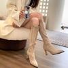 Pointed suede elastic thin boots Season women's high-heeled boots Skinny knee high boots but