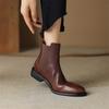 Мода 2025 Новые Осенние Женские Ботинки из Натуральной Кожи с Круглым Носком и Массивным Каблуком Женские Лаконичные Ботильоны Зимние Ботинки Ботинки Челси