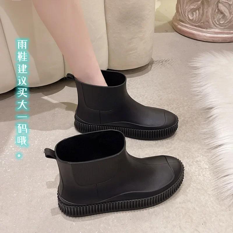 Модные женские резиновые сапоги для отдыха на открытом воздухе, водонепроницаемые женские дождевые туфли с толстой подошвой, противоскользящие, легкие, из ПВХ, ботильоны без застежек, летние