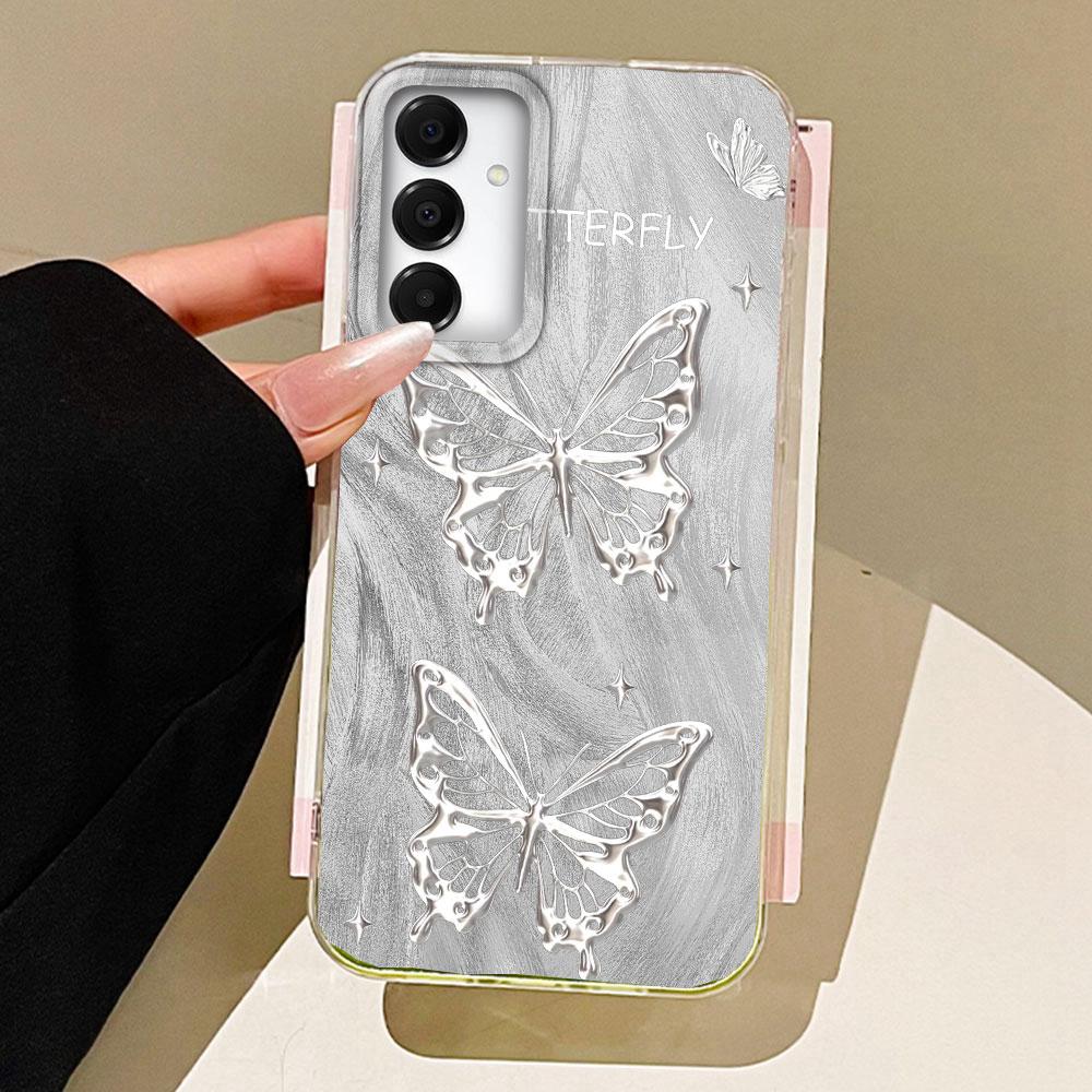 Laser Silver Butterfly Phone Case for Samsung Galaxy A55 A56 A36 A26 A16 A53 A06 A14 A24 A34 A54 A15 A25 A35 A12 A22 A32 Cover