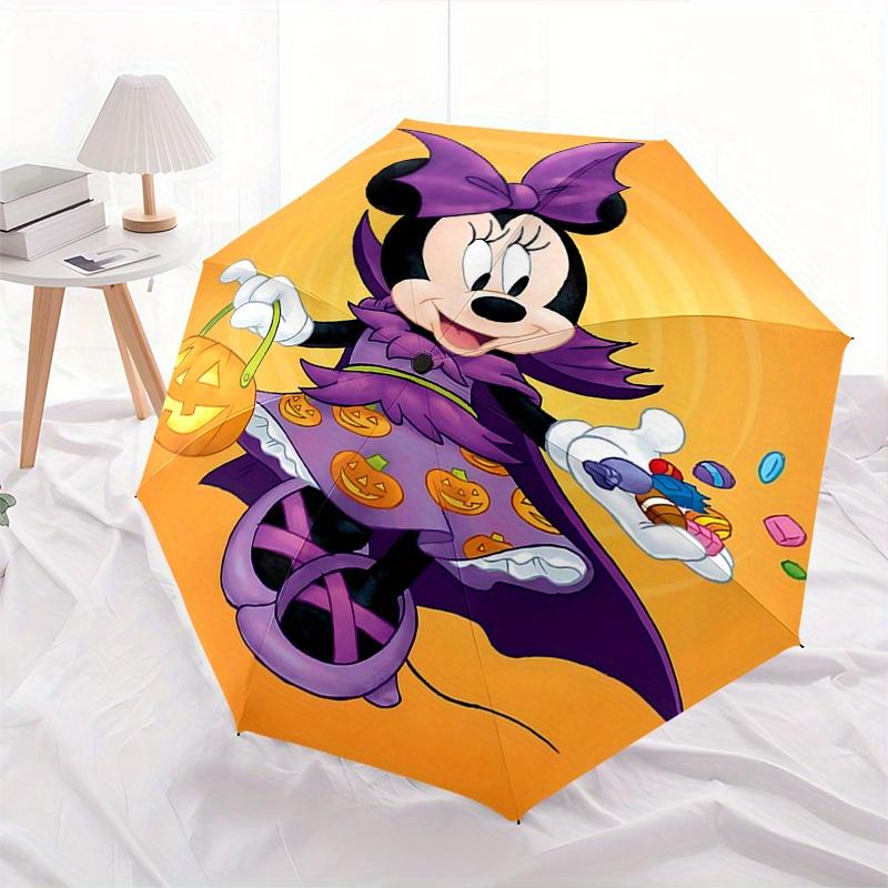 Halloween, Minnie Mouse Automatic Opening and Closing Umbrella, Compact Travel Umbrella, Lightweight and Portable, Suitable for Beach Commut