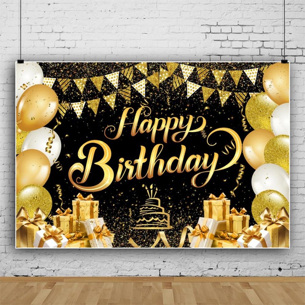 Черный Золотой С Днем Рождения Фото Фон Блестящий Плакат Фото Реквизит Фотостудия