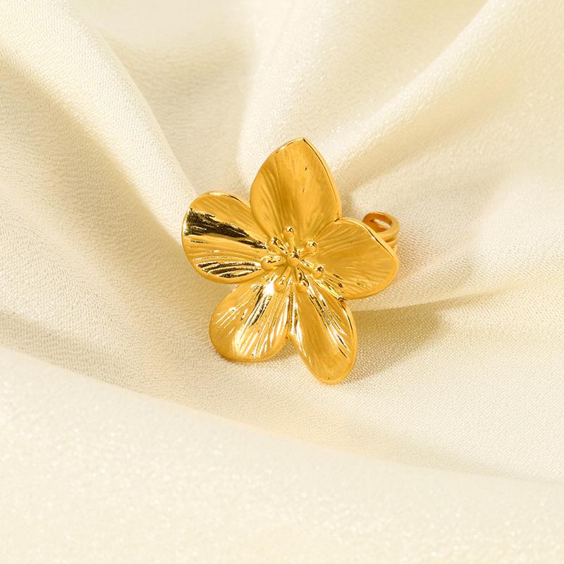 Французское ретро кольцо-цветок из нержавеющей стали с PVD-покрытием из 18-каратного золота для женщин