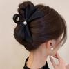 French Pearl Bow Pleated Hair Clips Women Korean Elegant Shark Clip Hair Accessories