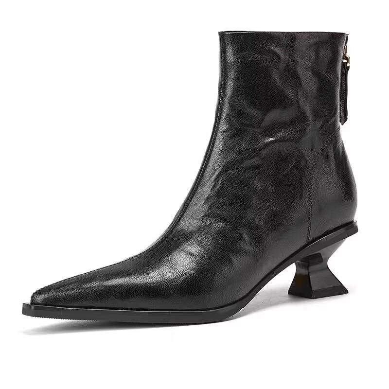 2026 Дизайнерские Винтажные Женские Ботильоны с Острым Носком Модные Туфли на Толстом Каблуке Лаконичные Короткие Botas De Mujer Короткие Сапоги