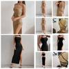 Sexy Black Long Bodycon Dress Women Summer Sleeveless Backless Halter Neck Spaghetti Strap High Split Pullover Camisole